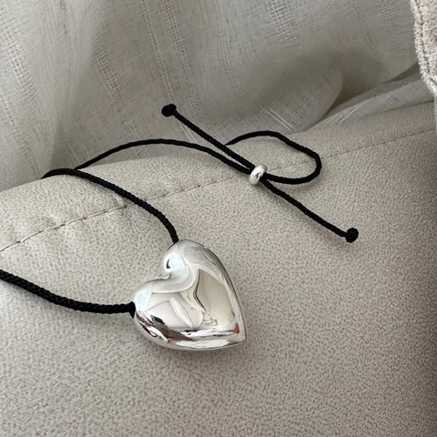 925 Sterling Silver Heart Pendant Necklace For Women Black Cord Adjustable Long Sweater Chain Electroplated Jewelry Gift