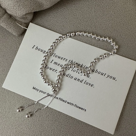 Minimalist 925 Sterling Silver Round Bead Adjustable Drawstring Bracelet For Women Korean Style Fashion Jewelry Gift