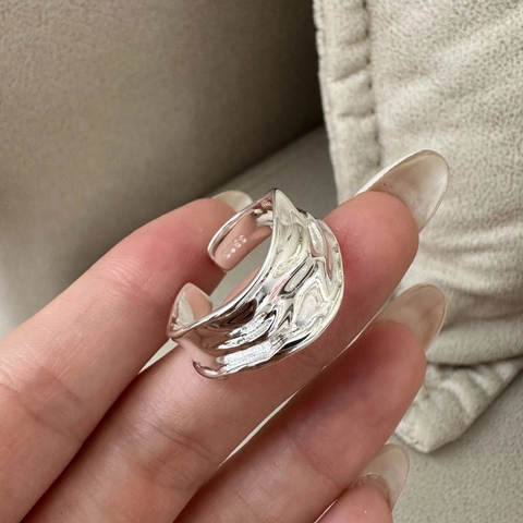 Minimalistische S925 Sterling Zilveren Open Ring Voor Dames Koreaanse Stijl Onregelmatige Lava Textuur Golf Verstelbare Vingerring Sieraden Cadeau