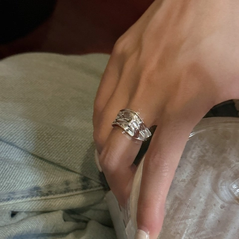 Minimalistische S925 Sterling Zilveren Open Ring Voor Dames Koreaanse Stijl Onregelmatige Lava Textuur Golf Verstelbare Vingerring Sieraden Cadeau
