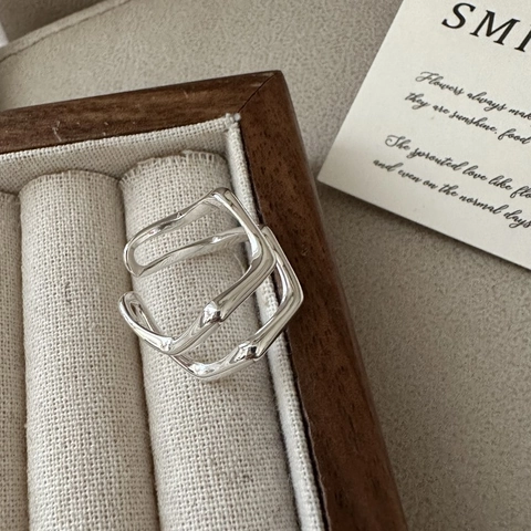 S925 Sterling Silver Double Layer Wave Ring Minimalist Geometric Adjustable Open Finger Ring For Women Fashion Jewelry