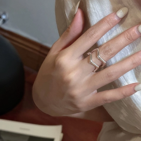 S925 Sterling Silver Double Layer Wave Ring Minimalist Geometric Adjustable Open Finger Ring For Women Fashion Jewelry