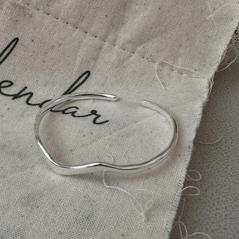 Brazalete Irregular de Ola de Plata de Ley 925 para Mujer Pulsera Abierta Pulida Minimalista Estilo Coreano Joyería de Moda Vintage