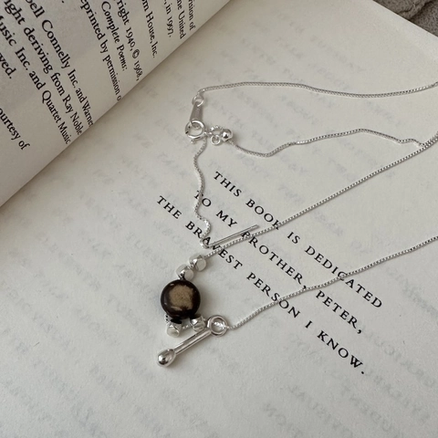 925 Sterling Silver Pendant Necklace For Women Retro Minimalist Water Drop Dark Brown Bead Box Chain Fashion Jewelry