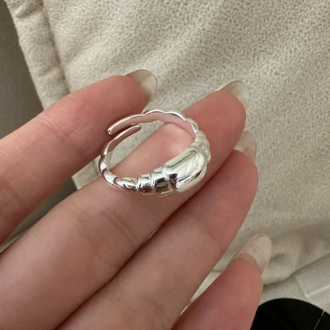 925 Sterling Silver Croissant Ring For Women French Retro Minimalist Spiral Texture Open Adjustable Finger Ring Jewelry