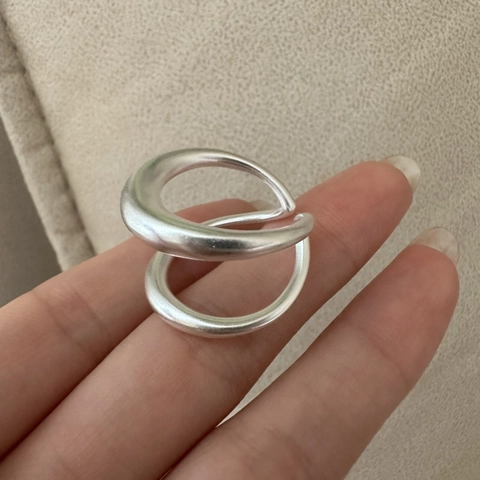 S925 Sterlingsilber Doppelschicht Matt Ring Für Damen Minimalistisch Verstellbar Mattiert Fingerring Geometrischer Schmuck Geschenk