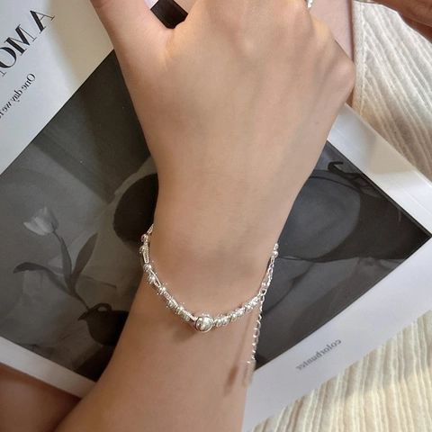 S925 Sterlingsilber Perlenarmband Für Damen Minimalistisches Nischen-Design Mehrlagige Glänzende Perlen Verstellbare Kette Modeschmuck Geschenk