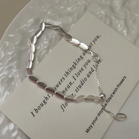 925 Sterling Silver Matte Bean Bracelet For Women Minimalist Adjustable Pull Chain Link Bracelet Elegant Hand Jewelry