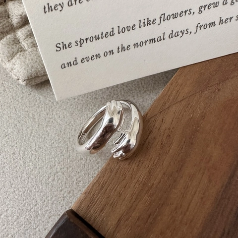 Anillo Abierto de Plata de Ley 925 Manos Abrazando Para Mujer Minimalista Vintage Ajustable Manos Abrazadas Joyería Regalo