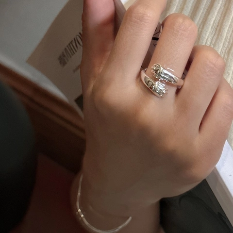 Anillo Abierto de Plata de Ley 925 Manos Abrazando Para Mujer Minimalista Vintage Ajustable Manos Abrazadas Joyería Regalo
