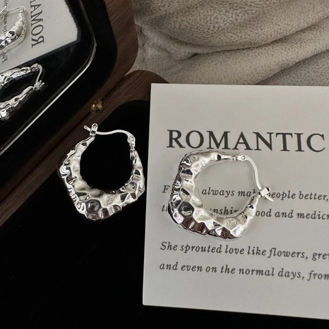 Orecchini a Cerchio Martellati in Argento Sterling S925 per Donna Fibbia per Orecchio Geometrica Testurizzata Irregolare