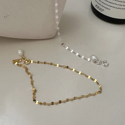 Korean Style 925 Sterling Silver Glitter Flake Bracelet Minimalist Elegant Artificial Pearl Bracelet For Women Jewelry