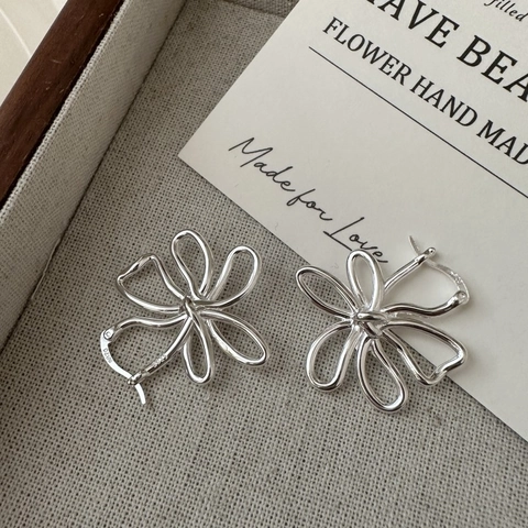 Orecchini a Cerchio Floreali in Argento Sterling 925 per Donna Stile Coreano Fibbia per Orecchio a Fiore Cavo Gioielli Minimalisti