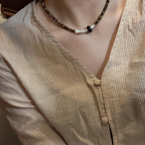 Collana di Perline in Argento Sterling 925 Occhio di Tigre Retrò Con Perla Artificiale Semplice Stile Coreano Gioielli Donna