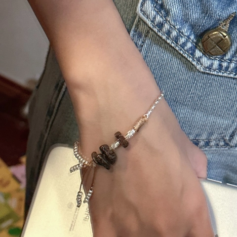 S925 Sterling Silver Natural Stone Handmade Beaded Bracelet Retro Minimalist Adjustable Cord Bracelet For Women Fashion Jewelry