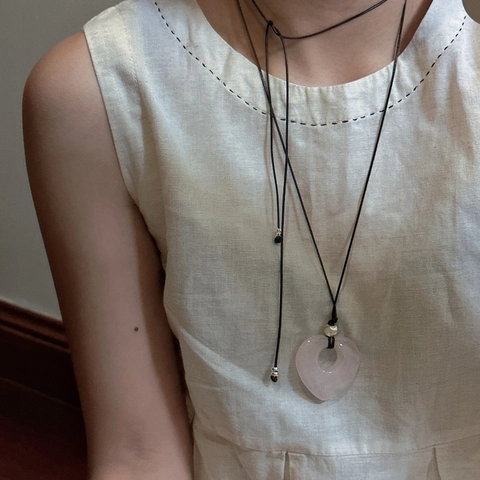 Collier Pendentif Cœur en Argent Sterling 925 Pierre Naturelle Style Vintage Coréen Longue Chaîne de Pull pour Femme Bijoux Minimalistes