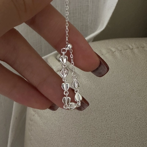 S925 Sterling Silver Heart Adjustable Pull Chain Ring Minimalist Korean Style Dainty Jewelry For Women Gift Heart Ring