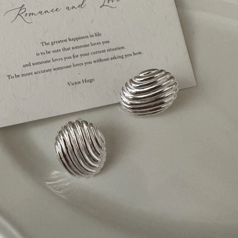 925 Sterling Silver Ribbed Stud Earrings For Women Minimalist Pleated Texture Oval Geometric Earrings Fashion Jewelry Gift