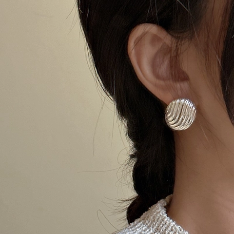 925 Sterling Silver Ribbed Stud Earrings For Women Minimalist Pleated Texture Oval Geometric Earrings Fashion Jewelry Gift