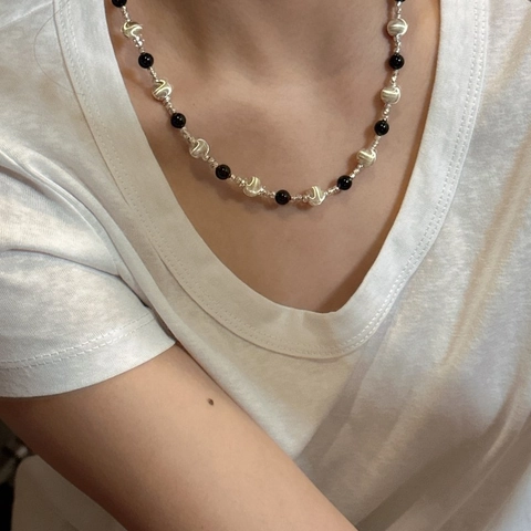 Collier en Argent Sterling S925 Perles d'Agate Noire pour Femmes Élégant Chaîne de Clavicule Minimaliste Bijoux Accessoire Cadeau