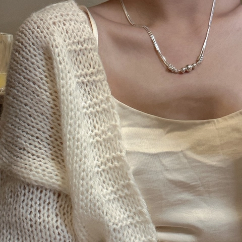 Minimalistische 925 Sterlingsilber Dreilagige Perlenkette Elegante Schlangenkette Mehrlagige Choker Mode Damen Schmuck