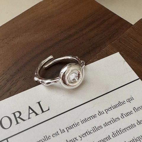 Anello Aperto in Argento Sterling 925 Stile Coreano Struttura Lava a Forma di Ciambella Irregolare Minimalista Geometrico Regolabile Donna