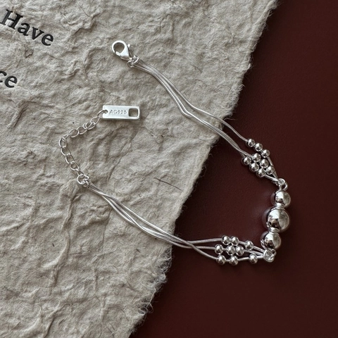 Korean Style S925 Sterling Silver Multi-layer Splicing Bead Bracelet For Women Minimalist Vintage Adjustable Fine Jewelry Gift