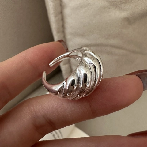 S925 Sterlingsilber Croissant Gedreht Offener Ring Für Damen Koreanisch Minimalistisch Verstellbarer Ring Vintage Schmuck