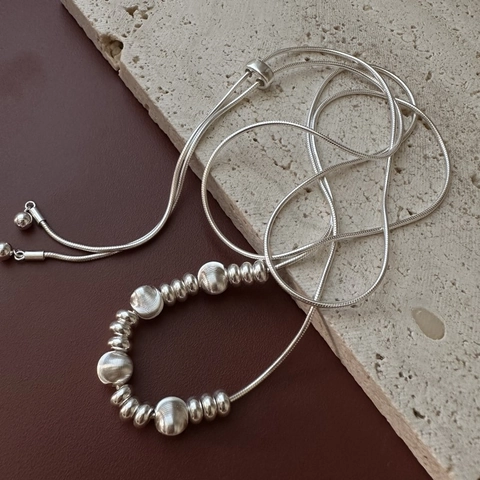 Collar de Cadena de Hueso de Serpiente Ajustable de Plata de Ley 925 para Mujer Cadena de Suéter Larga con Perlas Artificiales