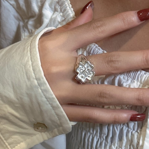 925 Sterlingsilber Ring Für Damen Vintage Unregelmäßiges Lavafluss Design Offen Verstellbarer Nischen Blumen Kreuz Fingerring Schmuck