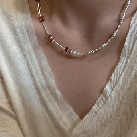 S925 Argento Sterling Collana di Perline Con Cristallo Irregolare Design di Nicchia Retro Fatto a Mano Catenina da Donna