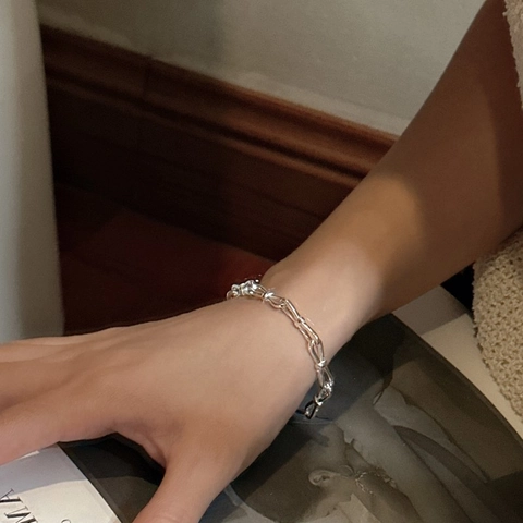 Pulsera de Plata de Ley S925 con Lazo Anudado para Mujer Estilo Coreano Minimalista Joyería Vintage Cadena Ajustable