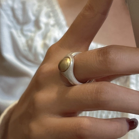 S925 Sterlingsilber Zweifarbig Verstellbarer Ring Für Damen Minimalistisch Matte Goldbohne Offener Ring Vintage INS Stil Modeschmuck