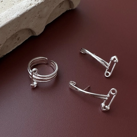 925 Sterling Silver Safety Pin Ring For Women Korean Minimalist Retro Triple Layer Open Adjustable Jewelry Ring