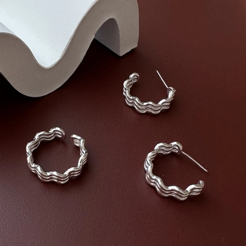 925 Sterlingsilber Wellenring Für Damen Minimalistisch Mehrlagig Verstellbarer Offener Fingerring Nischen-Design Modeschmuck