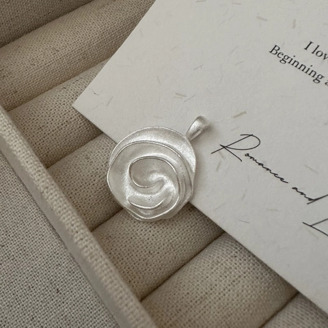 S925 Sterling Silver Rose Flower Pendant Necklace For Women Vintage Matte Spiral Design Korean Style Minimalist Jewelry Gift