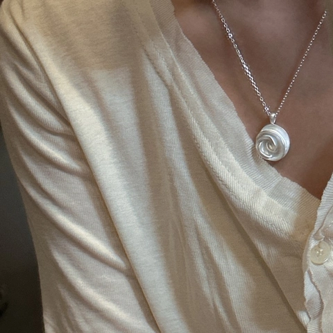 S925 Sterling Silver Rose Flower Pendant Necklace For Women Vintage Matte Spiral Design Korean Style Minimalist Jewelry Gift