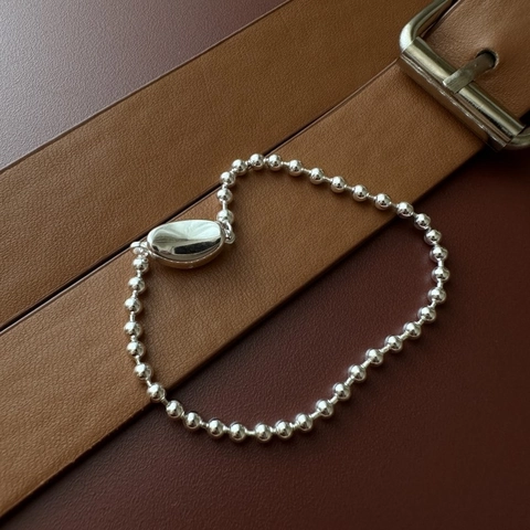 Bracciale di Perline in Argento Sterling 925 Con Ciondolo a Fagiolo Minimalista per Donna Stile Coreano Gioielli di Moda