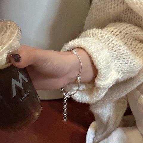 Minimalist 925 Sterling Silver Knot Link Bracelet For Women Korean Retro Geometric Adjustable Chain Bracelet Jewelry Gift