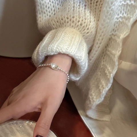 Bracciale di Perline in Argento Sterling 925 Con Ciondolo a Fagiolo Minimalista per Donna Stile Coreano Gioielli di Moda