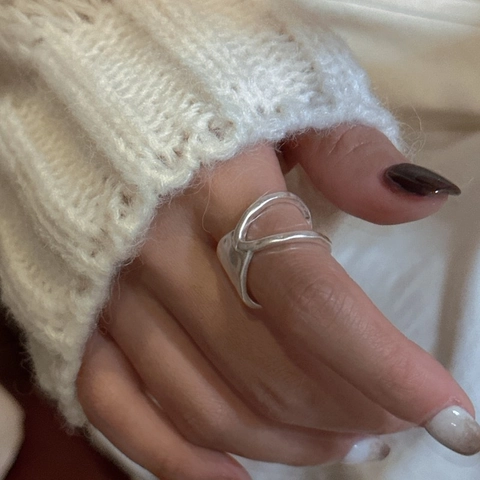 Vintage 925 Sterling Zilveren Dubbellaagse Ring Voor Vrouwen Niche Design Minimalistisch Verstellbaar Gehamerde Textuur Open Ring Sieraden