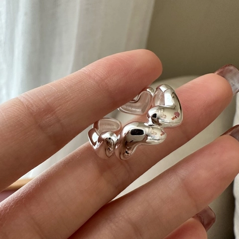 925 Sterling Silver Heart Link Open Ring For Women Korean Style Minimalist Adjustable Band Ring Elegant Fashion Jewelry