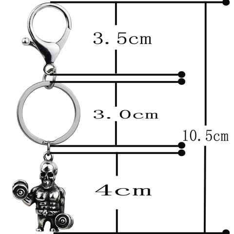 Vintage Alloy Skull Dumbbell Keychain Muscular Skeleton Fitness Theme Metal Key Ring Retro Silver Hiphop Gym Gift For Men Women