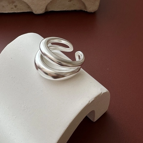 Minimalist 925 Sterling Silver Double Layer Adjustable Open Ring For Women Vintage Matte Silver Geometric Finger Ring Jewelry Gift