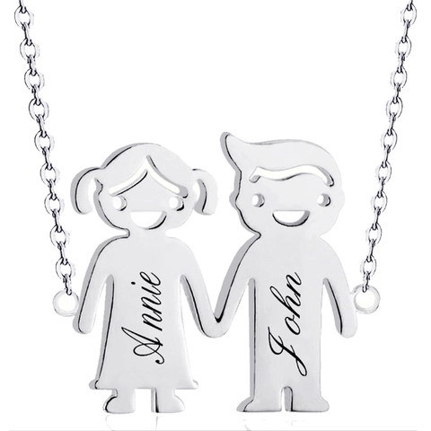 Titanstahl Junge Und Mädchen Anhänger Halskette Cartoon Figur Schmuck Poliertes Finish Gold Silber Ton Halskette Für Damen Teens