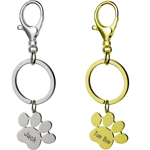 Stainless Steel Pet Paw Print Keychain Personalized Laser Engraved Dog Claw Pendant Pet Tag Fashion Keyring Jewelry Gift