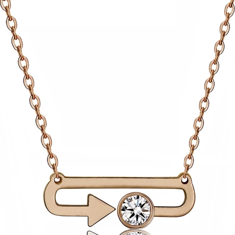 Collana Minimalista in Acciaio al Titanio con Pendente a Freccia Geometrica e Strass Rotondo per Donna Elegante Gioiello Oro Rosa Argento