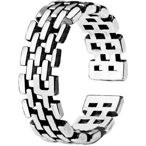 Vintage Legierung Ziegel Uhrenarmband Textur Offener Ring Punk Verstellbarer Metall Fingerring Mode Schmuck Für Damen