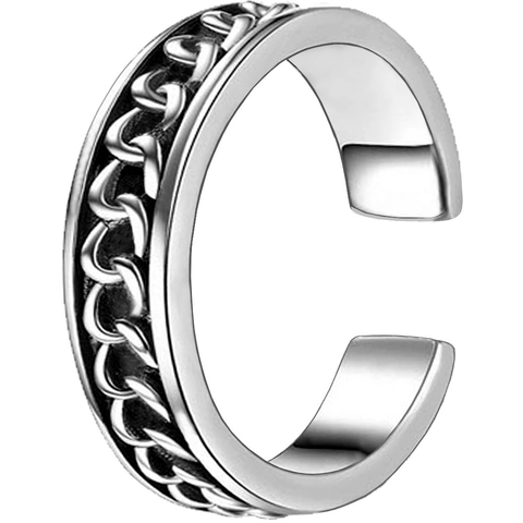 Vintage Alloy Chain Texture Open Ring For Men Women Couple Adjustable Jewelry Gold Silver Electroplated Finger Ring Gift