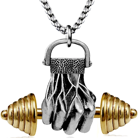 Hip Hop Fitness Vuist Halter Hanger Halsketting Voor Heren Legering Sportief Gym Stijl Sieraden Goud Zilver Zwart Kettingen